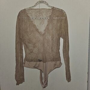 Bodysuits Lace And Jersey Sheer Long Sleeve Crafted with Lace details